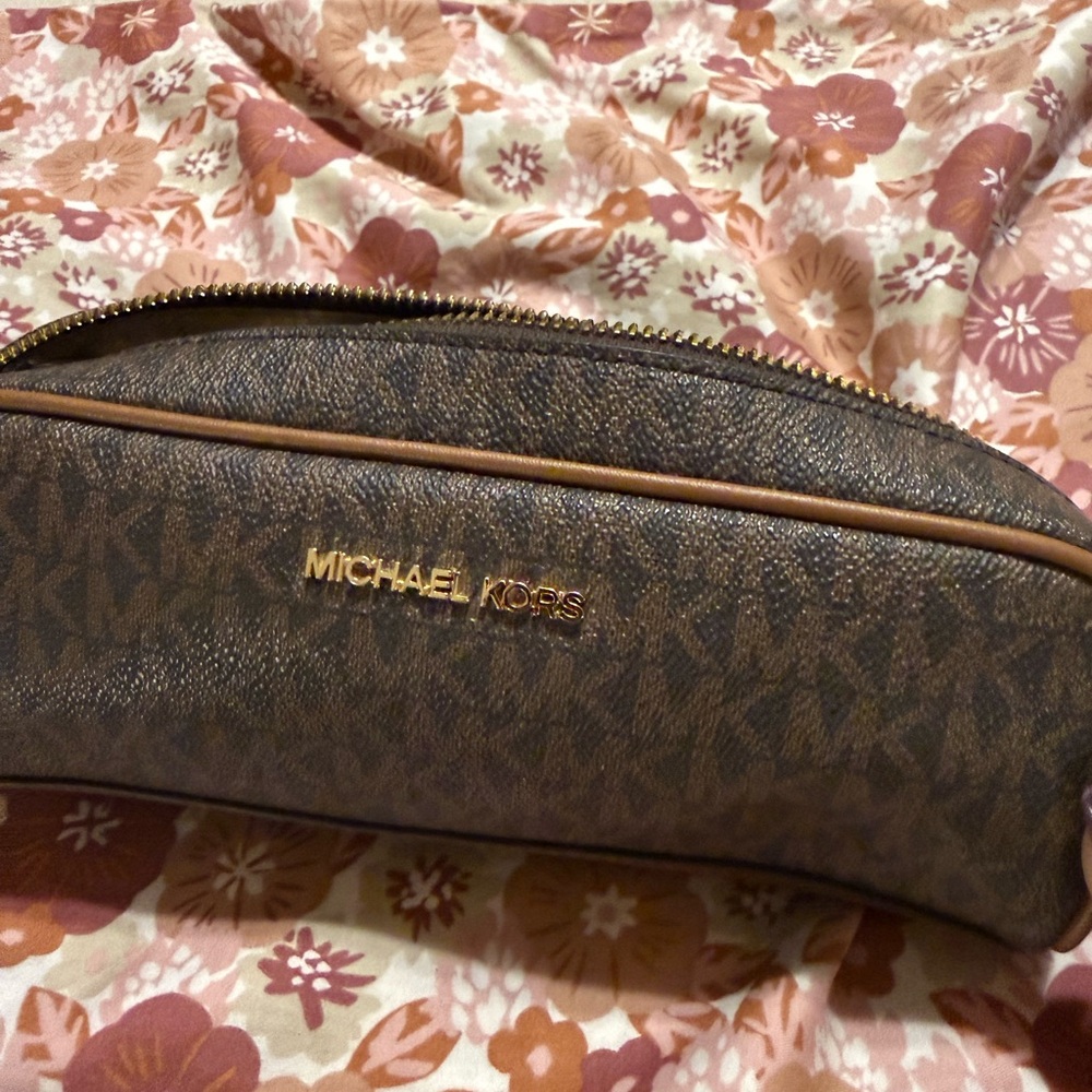 Michael Kors Gold and Brown Monogram Pouch
